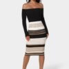 107654_black-tan_1_b4cf4b67-8efb-4b03-a321-a41a97bf153e Off Shoulder Stripe Dress