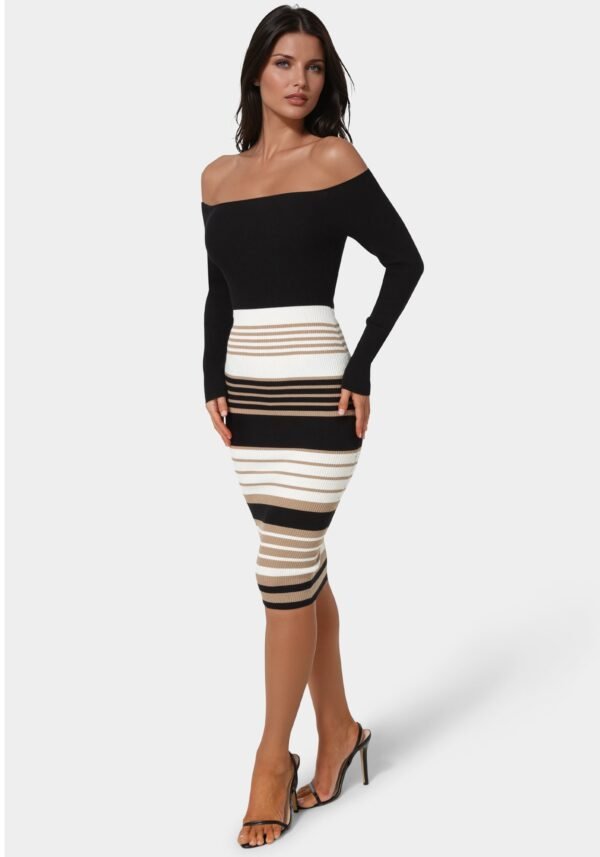 107654_black-tan_2_01c3b8ac-9d2b-4134-82b9-2531915c73a8 Off Shoulder Stripe Dress