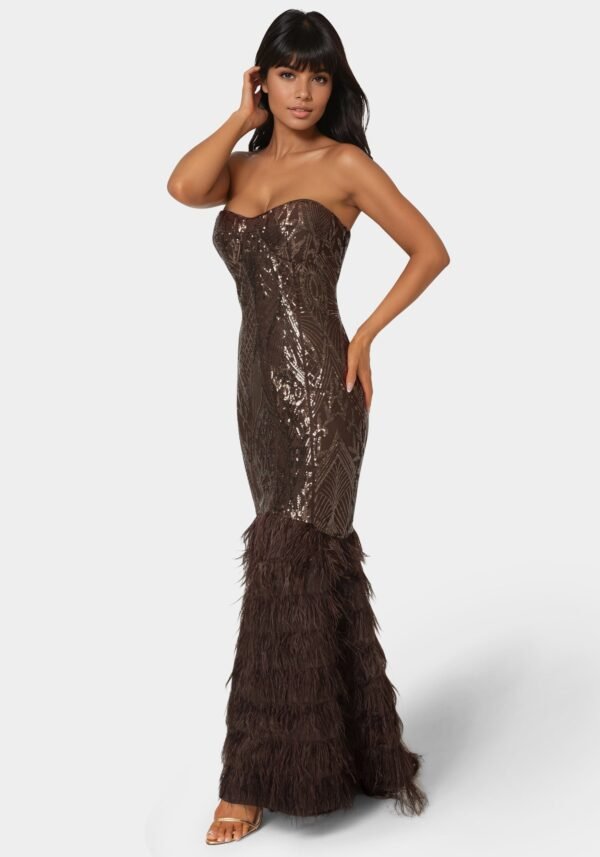 107796_chocolate_2_41f57c4c-cae3-4c11-9d51-3506a5e55816 Sequin Feather Gown