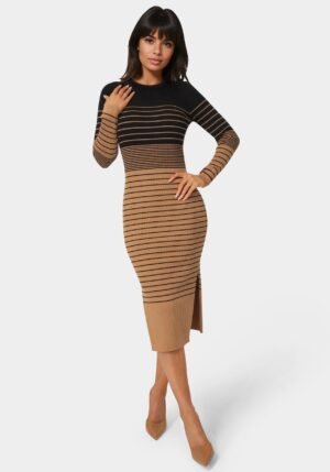 704560_camel-black_1_417ccdb0-7ca8-4293-a0ef-5b1d849f097c Stripe Rib Long Sleeve Maxi Dress