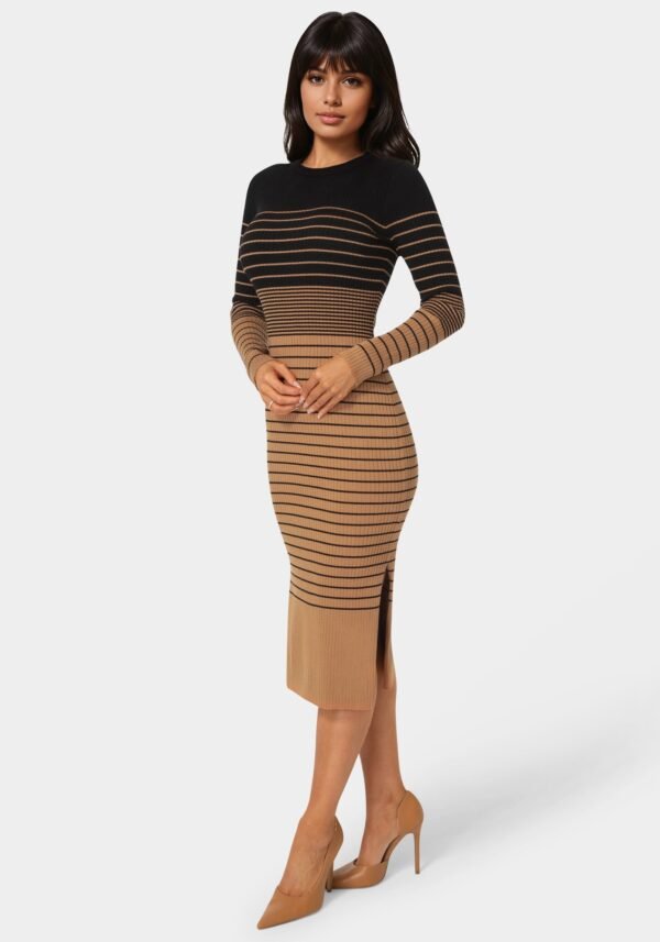 704560_camel-black_2_5b626222-d20c-41f6-a991-f18e44ead525 Stripe Rib Long Sleeve Maxi Dress