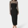 bebe2101_black_1_f91e008c-7059-4737-b544-ce3faba67370 Long Sleeve Bandage Midi Dress with Crystal Mesh Combo