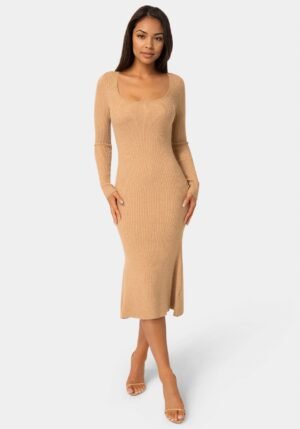 bebe2162_camel_1_c577977e-bda1-4bdc-8b3e-20de68d87b69 Long Sleeve Scoop Neck Sweater Midi Dress